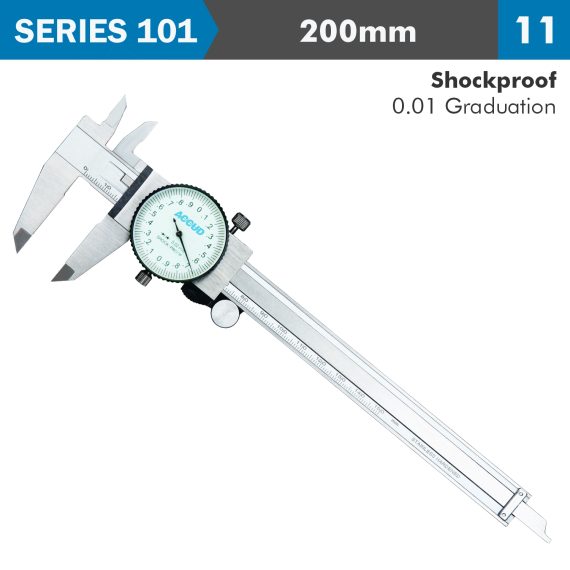 DIAL CALIPER 200MM 0.03MM ACC. 0.01MM GRAD. S/STEEL SHOCKPROOF