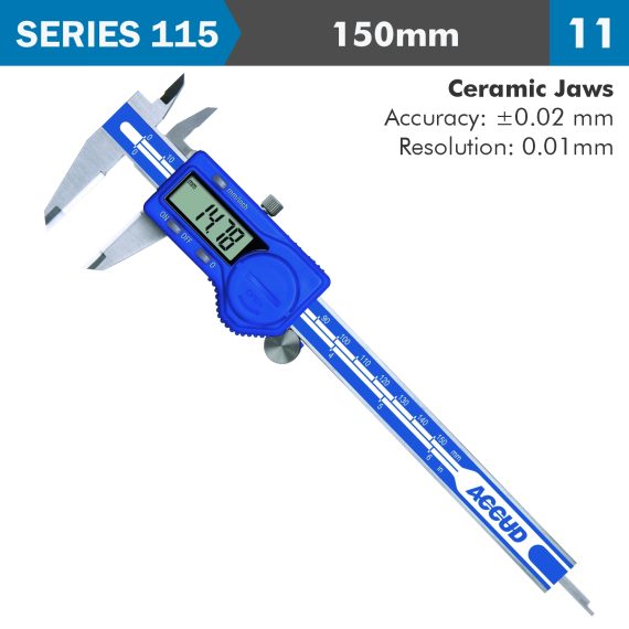 DIG. CALIPER 150MM 0.02MM ACC. CERAM. JAWS S/STEEL 0.01MM RES.