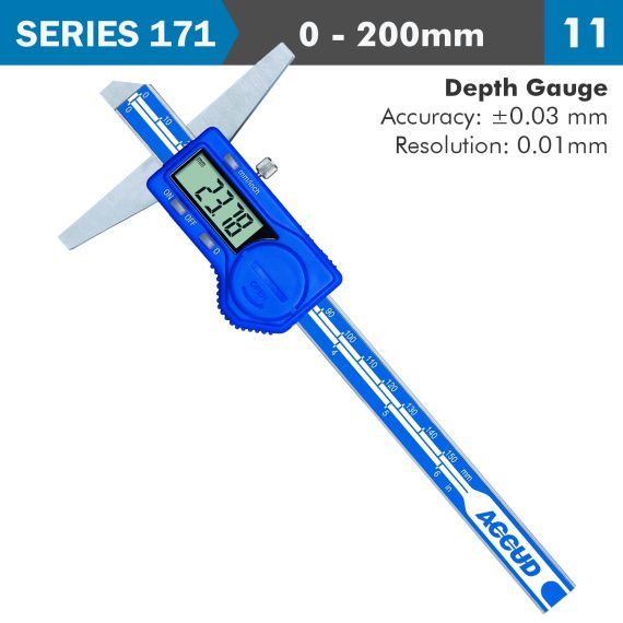 DIGITAL DEPTH GAUGE 200MM 0.03MM ACC. 0.01MM RES. S/STEEL