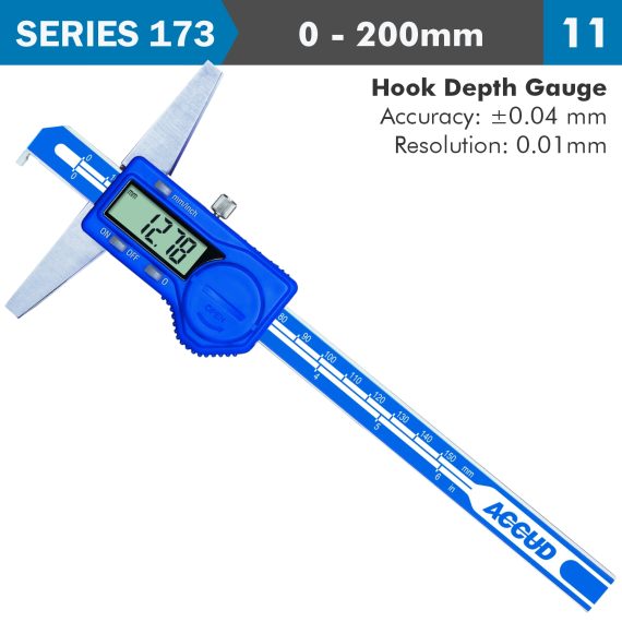 DIG. CALIPER 200MM 0.04MM ACC. HOOK DEPTH 0.01MM RES. S/STEEL