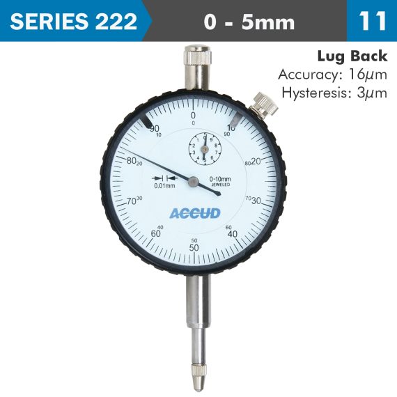 DIAL INDICATOR 5MM 0.01MM GRAD. LUG BACK