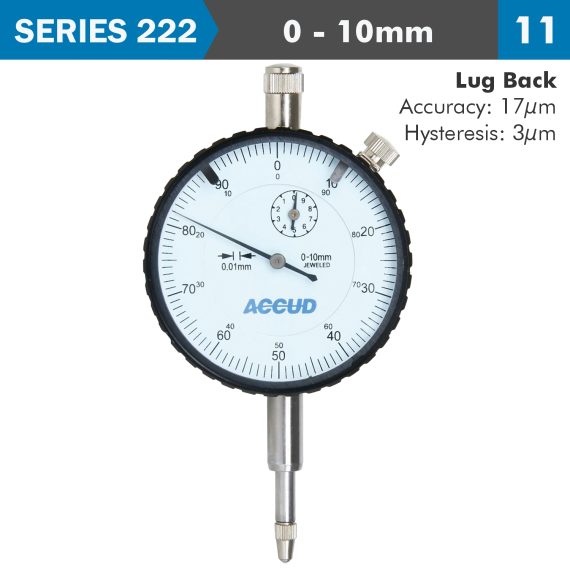 DIAL INDICATOR 10MM 0.01MM GRAD. LUG BACK