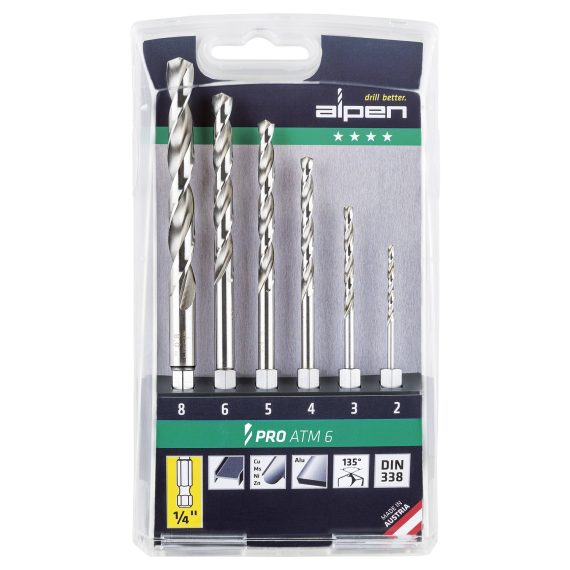 HEX SHANK HSS PRO SET 6 PIECE 2 3 4 5 6 8MM