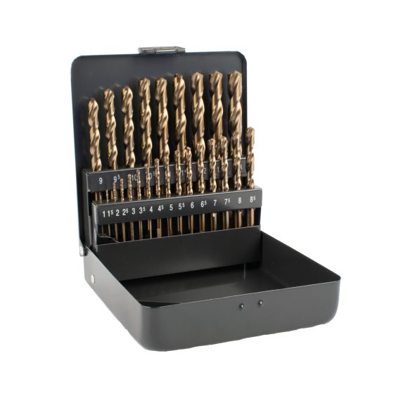 HSS COBALT DRILL BIT SET 25 PIECE 1-13MM X 0.5  3- SIDED IN METAL CASE