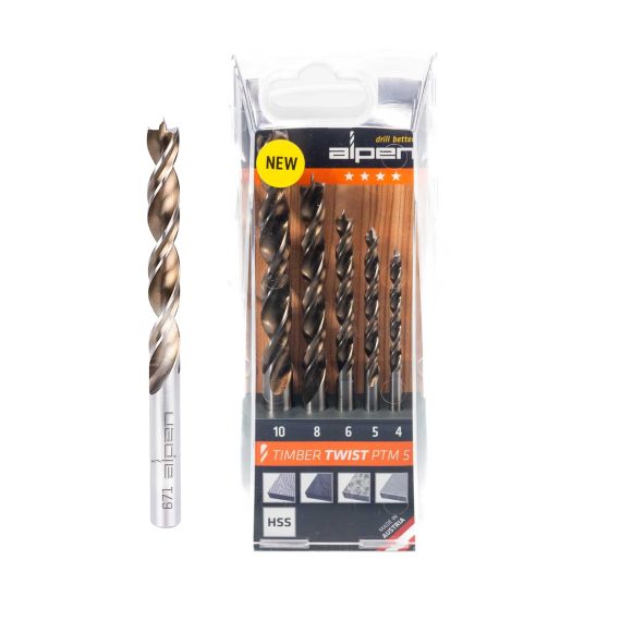 TIMBER TWIST WOOD DRILL BIT SET PTM5-5  4, 5, 6, 8, 10.0MM