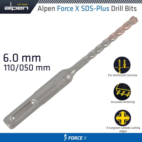 FORCE X 6.0 x 110/050 SDS-PLUS REBAR DRILL BIT X4 CUTTING EDGES - BULK