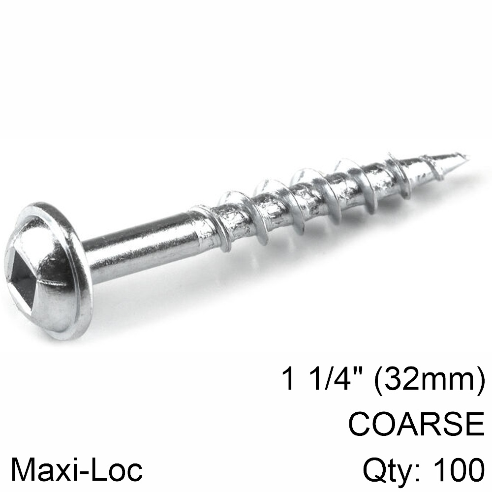 KREG ZINC POCKET HOLE SCREWS 32MM 1.25' #8 COARSE THREAD MX LOC 100CT