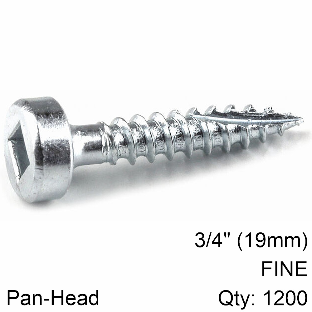 KREG ZINC POCKET HOLE SCREWS 19MM 0.75' #6 FINE THREAD PAN HEAD 1200CT